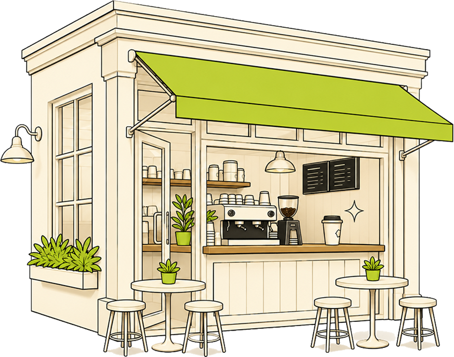 Illustration of a compact contemporary coffee café