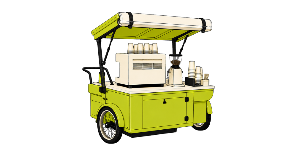 Illustration of a compact mobile coffee cart