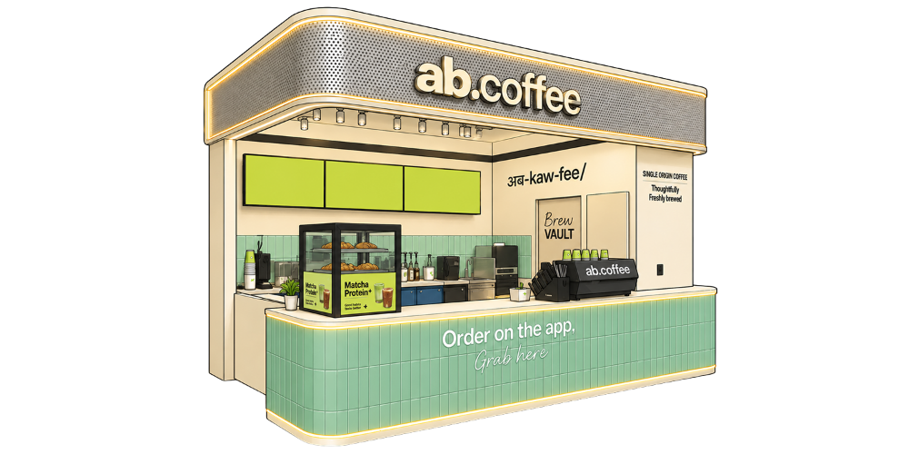 Illustration of a modular walk-up coffee kiosk